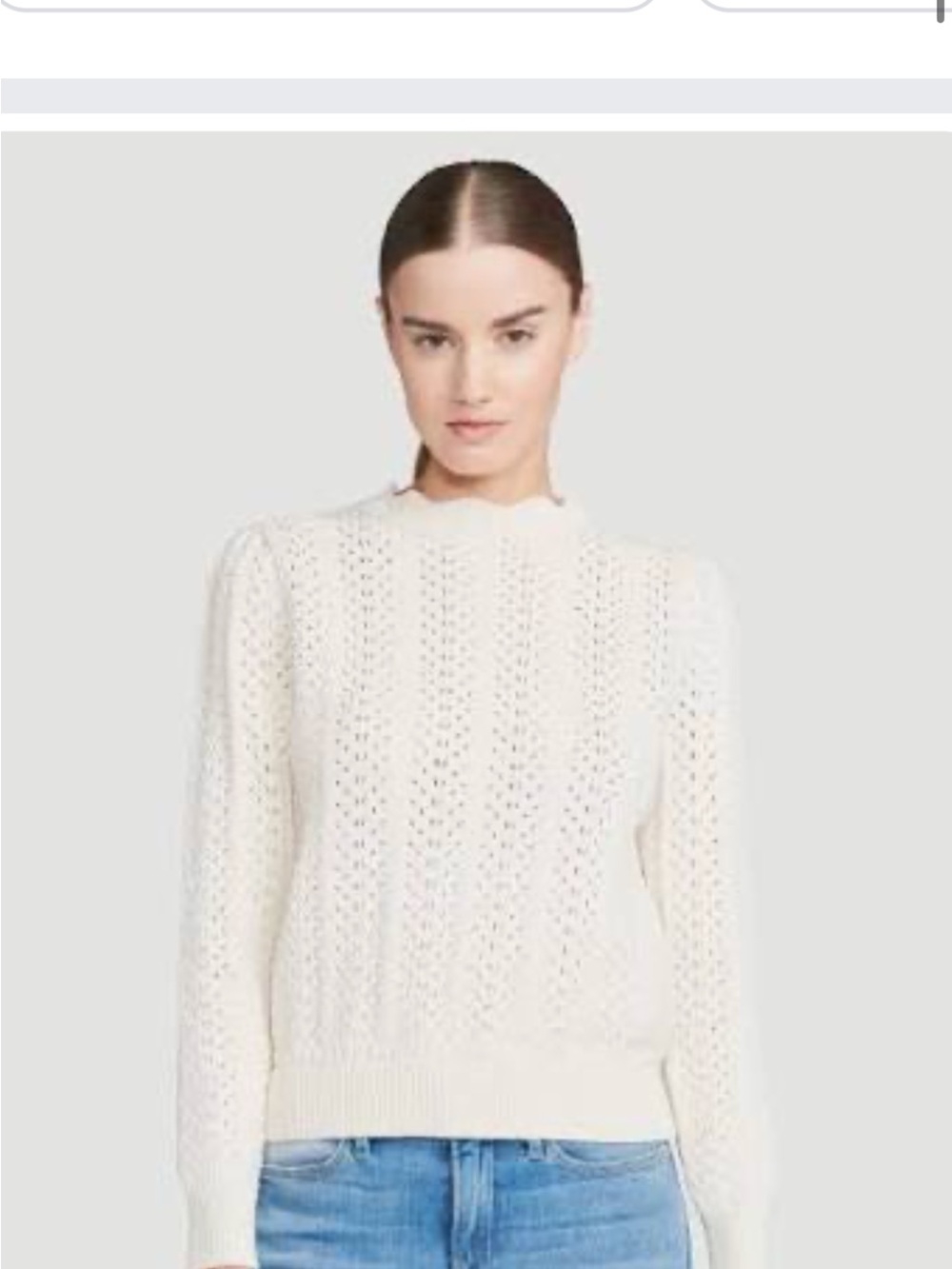 Frame Denim Pointelle petal Cream Cable cotton Crewneck Sweater small